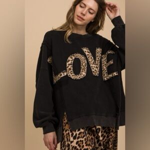 Chic Black Sweater with Leopard 'Love' Design